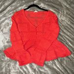 Pilcro  Womens Sweater Crochet Open Knit Pointelle Size XS Bell Sleeve Peplum Hem Photo 5
