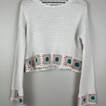 Sincerely Jules‎ Crochet Sweater L Cream Long Sleeve Floral Patch Cottage Boho Size L Photo 0