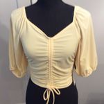 Haute Monde New NWT Yellow Ruched Tie Front Puff Sleeve Romantic Crop Top M Size M Photo 0
