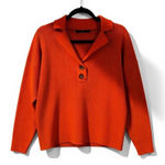 LILLUSORY Women Orange Oversized Ribbed Polo Sweater S Drop Shoulder Minimalist Photo 0
