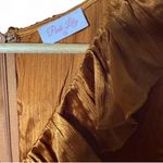 Pink Lily  Blouse Women's Small Copper/Orange V Neck Satin Ruffle Peplum Blouse Photo 4