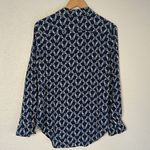 Talbots Butterfly Button Up Shirt Navy Blue Long Sleeve Rayon Preppy Whimsy Photo 4