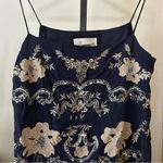 Anthropologie  Allaire Embroidered Slip Dress Sequin Floral Navy Blue Gold Size S Photo 4