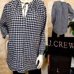 J.Crew %100 Linen pull over key hole Gingham Top Photo 1
