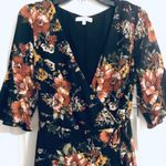 June and Hudson Wrap Mini Dress Floral Print Black Orange Brown Size L NWT $90 Photo 4
