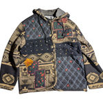 Vtg 1990s Keren Hart Black Beige Tribal Patchwork Tapestry Hooded Jacket Sz S Size M Photo 0