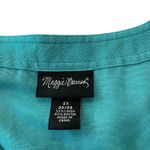 Maggie Barnes  Womens PLUS 2X Linen Aqua Blue Frog Button Mandarin Collar Top Photo 5