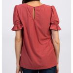 Reborn J  Blouse Mauve Swiss Dot Puff Ruffle Short Sleeve V Neck Top Sz 3X EUC Photo 2