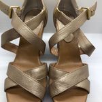 Banana Republic Womens size 10 champagne metallic open toe Wedge Photo 0