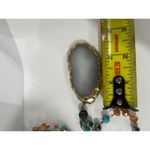 Beaded Necklace Agate Slice Pendant Boho Chic Statement Jewelry‎ Gold Photo 5