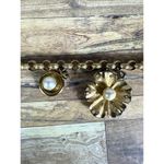 Vintage 1930's Goldtone Flower Pearl Textured Curb Link Charm Bracelet Germany Gold Photo 3