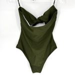 One Piece High Waisted Bandeau Cutout Swimsuit Removable Halter Straps Olive Med Green Photo 3