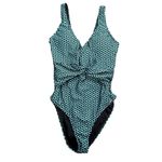 Nicole Miller One Piece Twist Front Plunge Swimsuit in Teal/Black, Size L Photo 2