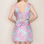 New Floral Jacquard bow mini dress cutout cocktail sleeveless vneck preppy Blue Size M Photo 11