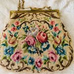 Vintage Floral Needlepoint Handbag Purse Petit Point Tapestry Bag Pink Photo 4