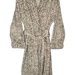 Oscar de la Renta  Women's Leopard Print Plush Robe Belted Shawl Collar Cozy Photo 0