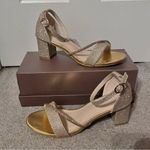 SheIn Women’s Champagne Glitter Open-Toe Low-Heeled Ankle Strap Sandals Photo 0