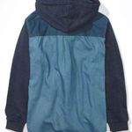 American Eagle AE Oversized Patchwork Denim Hoodie Shirt Jacket Photo 4