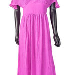 Japna  Pink Crinkle Flutter‎ Sleeve Maxi Dress V-Neck Flowy Bohemian Summer Photo 0