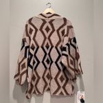 JODIFL  Black Brown Tan Geometric Oversized Cardigan‎ Sweater Sz Small Photo 2