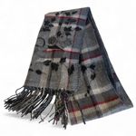 Croft & Barrow Gray and Black Plaid Scarf with Rose Print Short 52 x 11.5 Photo 0