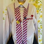 Striped colege girl button up shirt long sleeve Size M Photo 1