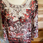 Cato  colorful‎ blouse with crochet detail size XS Photo 2