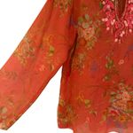 CAbi  Floral Silk Embroidered Tunic Top Blouse Women's Large Orange Boho Dainty Photo 3