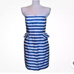 Lilly Pulitzer Dress Size 14 Maybell Strapless Blue White Striped Ruffle Detail Photo 4