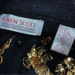 Karen Scott Vintage Sequin Fuzzy Angora Wool Cardigan Sweater Black Gold Medium Photo 8