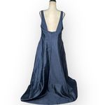 Alfred Sung  Maxi Gown Women's 14R Navy Blue Square Neck Satin A-Line Sleeveless Photo 6