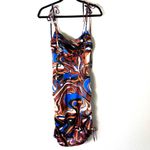 Pretty Little Thing NWT Chocolate Brown & Blue Marble Print Satin Corset Midi Dress Size 2 Photo 2