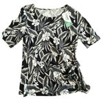 Lands' End  Tie Front Short Sleeve Top Size Small Black Floral White Tencel NWT Photo 0