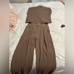Tan Women's Top and Pants Set Photo 1
