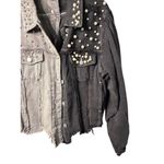 POL  Y2K Distressed 2 Tone Denim Jacket Pearl Stud Frayed Hem Snap Ladies Medium Photo 6