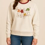 🍂 Cozy Fall Multicolor Leaf Embroidered Sweatshirt with Bead Embellishments 🍁 L White Size L Photo 0
