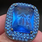 J.O.A. Boyce Blue Stone Cushion Cut Pavé Statement Cocktail Ring Size 6 Photo 0