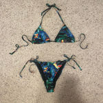 Nasty Gal Black and Green Tropical Bikini Photo 2