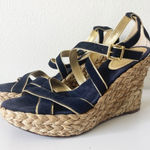 Ralph Lauren Lauren Ralph Lauren Wedge Sandals Sz 8 Womens Navy Gold Buckle Luxury Travel Photo 0
