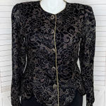Vintage 80s R&K‎ Evening Floral Glitter Velvet Blazer Jacket Black Gold 14 Photo 0