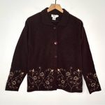 Vintage 100% Wool Tinu Cardigan Sweater Jacket Brown Embroidered Grandma Cottage Size M Photo 0