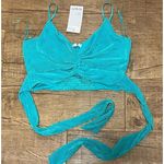 Ro & De  wrap cropped plisse turquoise top NWT Photo 1