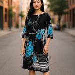 Studio One Womens Dress Size Small Black Aqua Floral Print NEW Photo 1