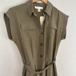 Monteau NEW Olive Green Cargo Jumpsuit Cap Sleeve Silky Pockets Small Belted Utility Photo 1