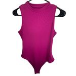 Droimp Magenta Ripped High Neck One Piece Bodysuit With Snap Bottom Pink Size M Photo 1