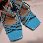 EGO  Square Toe Strappy Sandal Heel Aqua Patent Square Block Heel Sz 8 Photo 4