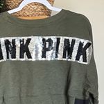 PINK - Victoria's Secret PINK Victoria’s Secret Bling Varsity Crew Olive Green Sz Medium Photo 3