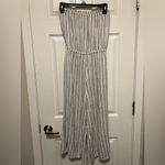 Blue Life  White Striped Strapless Linen Blend Wide-Leg Jumpsuit Photo 8