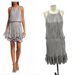 Halston Heritage HALSTON Pleated Metallic Dress In Silver Metallic‎ Size 12 Photo 1