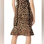 Great Jones  Leopard Knit Sheath Midi Dress Ruffle Hem Mermaid Tan Black size L Photo 2